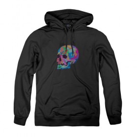 Женская толстовка хлопок с принтом Psychedelic skull в городе Новоалтайск, френч-терри, мягкий теплый начес внутри (100% хлопок) | карман-кенгуру, эластичные манжеты и нижняя кромка, капюшон с подкладом и шнурком | пиксельный | разноцветный | точечный | череп