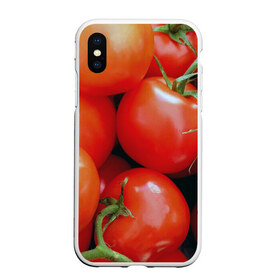 Чехол для iPhone XS Max матовый с принтом Томаты в городе Новоалтайск, Силикон | Область печати: задняя сторона чехла, без боковых панелей | Тематика изображения на принте: дача | еда | зелень | красный | овощи | огород | помидоры | томаты