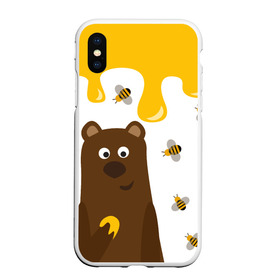 Чехол для iPhone XS Max матовый с принтом Медведь в мёде в городе Новоалтайск, Силикон | Область печати: задняя сторона чехла, без боковых панелей | Тематика изображения на принте: мёд | медведь | миша | пчелы