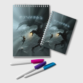 Блокнот с принтом Skyrim в городе Новоалтайск, 100% бумага | 48 листов, плотность листов — 60 г/м2, плотность картонной обложки — 250 г/м2. Листы скреплены удобной пружинной спиралью. Цвет линий — светло-серый
 | rpg | tes | the elder scrolls | алдуин | довакиин | дракон | зима | скайрим | снег