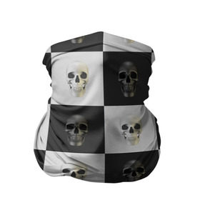 Бандана-труба 3D с принтом Skullchess в городе Новоалтайск, 100% полиэстер, ткань с особыми свойствами — Activecool | плотность 150‒180 г/м2; хорошо тянется, но сохраняет форму | хелоуин | череп | черное и белое | шахматы