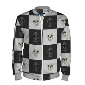 Мужской бомбер 3D с принтом Skullchess в городе Новоалтайск, 100% полиэстер | застегивается на молнию, по бокам два кармана без застежек, по низу бомбера и на воротнике - эластичная резинка | хелоуин | череп | черное и белое | шахматы