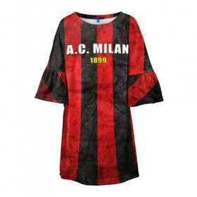 Детское платье 3D с принтом A.C. Milan в городе Новоалтайск, 100% полиэстер | прямой силуэт, чуть расширенный к низу. Круглая горловина, на рукавах — воланы | Тематика изображения на принте: болельщик | италия | клуб | милан | фанат | футбол | футболист