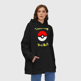 Худи SuperOversize хлопок с принтом Pokemon Trainer в городе Новоалтайск, 70% хлопок, 30% полиэстер, мягкий начес внутри | карман-кенгуру, эластичная резинка на манжетах и по нижней кромке, двухслойный капюшон
 | pokemon trainer | белый | жёлтый | красный | пикачу | покебол | покемон | синий | тренер | цвет | шарик