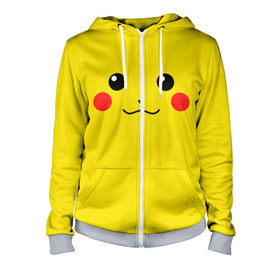 Женская толстовка 3D на молнии с принтом Happy Pikachu в городе Новоалтайск, 100% полиэстер | длина до линии бедра, манжеты и пояс оформлены мягкой тканевой резинкой, двухслойный капюшон со шнурком для регулировки, спереди молния, по бокам два кармана | 