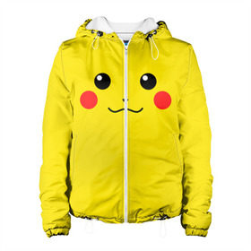 Женская куртка 3D с принтом Happy Pikachu в городе Новоалтайск, ткань верха — 100% полиэстер, подклад — флис | прямой крой, подол и капюшон оформлены резинкой с фиксаторами, два кармана без застежек по бокам, один большой потайной карман на груди. Карман на груди застегивается на липучку | 