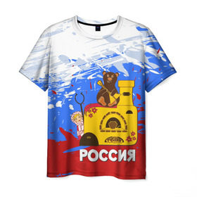 Мужская футболка 3D с принтом Россия. Медведь. Балалайка в городе Новоалтайск, 100% полиэфир | прямой крой, круглый вырез горловины, длина до линии бедер | матрешка | печька | россия. медведь. балалайка