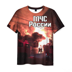 Мужская футболка 3D с принтом МЧС в городе Новоалтайск, 100% полиэфир | прямой крой, круглый вырез горловины, длина до линии бедер | мчс | пожарный | россии