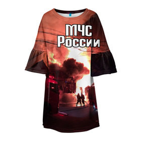 Детское платье 3D с принтом МЧС в городе Новоалтайск, 100% полиэстер | прямой силуэт, чуть расширенный к низу. Круглая горловина, на рукавах — воланы | Тематика изображения на принте: мчс | пожарный | россии