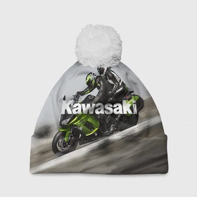 Шапка 3D c помпоном с принтом Kawasaky. Rapid couple в городе Новоалтайск, 100% полиэстер | универсальный размер, печать по всей поверхности изделия | 