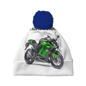 Шапка 3D c помпоном с принтом Kawasaky Ninja 1000 в городе Новоалтайск, 100% полиэстер | универсальный размер, печать по всей поверхности изделия | kawasaky