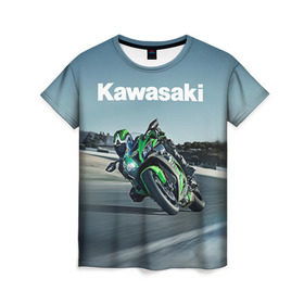 Женская футболка 3D с принтом Kawasaky sport в городе Новоалтайск, 100% полиэфир ( синтетическое хлопкоподобное полотно) | прямой крой, круглый вырез горловины, длина до линии бедер | kawasaky