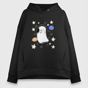 Женское худи Oversize хлопок с принтом Undertale Napstablook в городе Новоалтайск, френч-терри — 70% хлопок, 30% полиэстер. Мягкий теплый начес внутри —100% хлопок | боковые карманы, эластичные манжеты и нижняя кромка, капюшон на магнитной кнопке | Тематика изображения на принте: napstablook | undertale