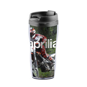 Термокружка-непроливайка с принтом Aprilia RXV480 в городе Новоалтайск, внутренняя часть — пищевой пластик, наружная часть — прозрачный пластик, между ними — полиграфическая вставка с рисунком | объем — 350 мл, герметичная крышка | aprilia