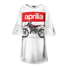 Детское платье 3D с принтом Aprilia enduro в городе Новоалтайск, 100% полиэстер | прямой силуэт, чуть расширенный к низу. Круглая горловина, на рукавах — воланы | aprilia