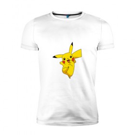 Мужская футболка премиум с принтом Pikachu Smile в городе Новоалтайск, 92% хлопок, 8% лайкра | приталенный силуэт, круглый вырез ворота, длина до линии бедра, короткий рукав | пикачу | покемон