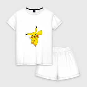 Женская пижама с шортиками хлопок с принтом Pikachu Smile в городе Новоалтайск, 100% хлопок | футболка прямого кроя, шорты свободные с широкой мягкой резинкой | пикачу | покемон