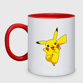 Кружка двухцветная с принтом Pikachu Smile в городе Новоалтайск, керамика | объем — 330 мл, диаметр — 80 мм. Цветная ручка и кайма сверху, в некоторых цветах — вся внутренняя часть | пикачу | покемон