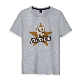 Мужская футболка хлопок с принтом Rockstar в городе Новоалтайск, 100% хлопок | прямой крой, круглый вырез горловины, длина до линии бедер, слегка спущенное плечо. | Тематика изображения на принте: rock | рок | рок звезда