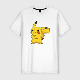 Мужская футболка премиум с принтом Pikachu в городе Новоалтайск, 92% хлопок, 8% лайкра | приталенный силуэт, круглый вырез ворота, длина до линии бедра, короткий рукав | Тематика изображения на принте: pikachu | pokemon | пикачу | покемон
