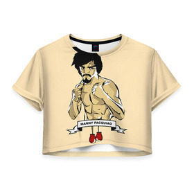 Женская футболка 3D укороченная с принтом Manny Pacquiao в городе Новоалтайск, 100% полиэстер | круглая горловина, длина футболки до линии талии, рукава с отворотами | Тематика изображения на принте: мэнни пакьяо