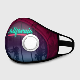Маска из неопрена с принтом California в городе Новоалтайск, неопрен 100% | Форма огибающая нос. Резинки для ушей с дополнительной резинкой на затылке. Клапан для выдоха для активного дыхания при занятиях спортом. Эластичный материал маски и окантовки для лучшего растяжения и прилегания маски.  | Тематика изображения на принте: america | california | city | state | sun. summer | америка | город | калифорния | лето | солнце | штат