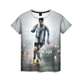 Женская футболка 3D с принтом Leo Messi в городе Новоалтайск, 100% полиэфир ( синтетическое хлопкоподобное полотно) | прямой крой, круглый вырез горловины, длина до линии бедер | barselona | messi | аргентина | барселона | месси | мяч | футбол