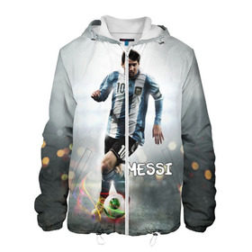 Мужская куртка 3D с принтом Leo Messi в городе Новоалтайск, ткань верха — 100% полиэстер, подклад — флис | прямой крой, подол и капюшон оформлены резинкой с фиксаторами, два кармана без застежек по бокам, один большой потайной карман на груди. Карман на груди застегивается на липучку | Тематика изображения на принте: barselona | messi | аргентина | барселона | месси | мяч | футбол