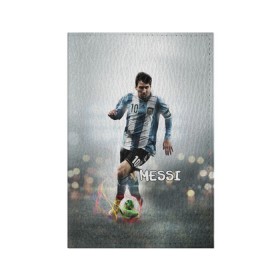 Обложка для паспорта матовая кожа с принтом Leo Messi в городе Новоалтайск, натуральная матовая кожа | размер 19,3 х 13,7 см; прозрачные пластиковые крепления | barselona | messi | аргентина | барселона | месси | мяч | футбол