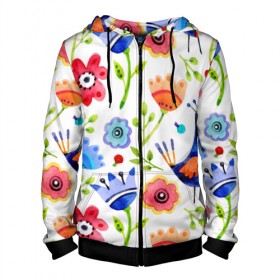 Мужская толстовка 3D на молнии с принтом цветочный принт в городе Новоалтайск, 100% полиэстер | длина до линии бедра, манжеты и пояс оформлены мягкой тканевой резинкой, двухслойный капюшон со шнурком для регулировки, спереди молния, по бокам два кармана | 