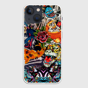Чехол для iPhone 13 mini с принтом Dsquared tatoo в городе Новоалтайск,  |  | dsquared | tatoo | tattoo | керамика | мода | модный принт | роспись | стикербомбинг | тату | тигр | узор | узоры | япония