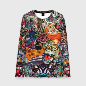 Мужской лонгслив 3D с принтом Dsquared tatoo в городе Новоалтайск, 100% полиэстер | длинные рукава, круглый вырез горловины, полуприлегающий силуэт | dsquared | tatoo | tattoo | керамика | мода | модный принт | роспись | стикербомбинг | тату | тигр | узор | узоры | япония