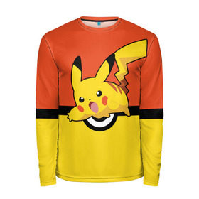 Мужской лонгслив 3D с принтом Pikachu в городе Новоалтайск, 100% полиэстер | длинные рукава, круглый вырез горловины, полуприлегающий силуэт | Тематика изображения на принте: pokeboll | пикачу | покеболл