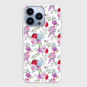 Чехол для iPhone 13 Pro с принтом Цветы и бабочки 8 в городе Новоалтайск,  |  | Тематика изображения на принте: акварель | бабочка | нежный | рисунок | роза | сирень | цветочек | цветочный | цветы