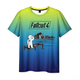 Мужская футболка 3D с принтом Волт-бой Fallout 4 в городе Новоалтайск, 100% полиэфир | прямой крой, круглый вырез горловины, длина до линии бедер | fallout 4 | vault boy | волт бой | фаллаут