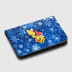 Картхолдер с принтом с принтом Pikachu в городе Новоалтайск, натуральная матовая кожа | размер 7,3 х 10 см; кардхолдер имеет 4 кармана для карт; | pikachu | pokeboll | pokemon | зима | новый год | пикачу | покеболл | покемон | снежинки