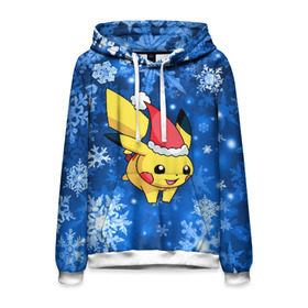 Мужская толстовка 3D с принтом Pikachu в городе Новоалтайск, 100% полиэстер | двухслойный капюшон со шнурком для регулировки, мягкие манжеты на рукавах и по низу толстовки, спереди карман-кенгуру с мягким внутренним слоем. | Тематика изображения на принте: pikachu | pokeboll | pokemon | зима | новый год | пикачу | покеболл | покемон | снежинки