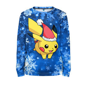 Детский лонгслив 3D с принтом Pikachu в городе Новоалтайск, 100% полиэстер | длинные рукава, круглый вырез горловины, полуприлегающий силуэт
 | pikachu | pokeboll | pokemon | зима | новый год | пикачу | покеболл | покемон | снежинки