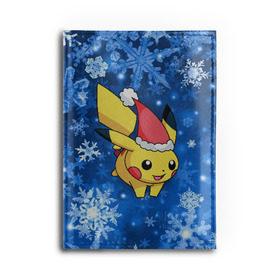 Обложка для автодокументов с принтом Pikachu в городе Новоалтайск, натуральная кожа |  размер 19,9*13 см; внутри 4 больших “конверта” для документов и один маленький отдел — туда идеально встанут права | pikachu | pokeboll | pokemon | зима | новый год | пикачу | покеболл | покемон | снежинки