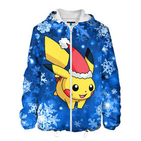Мужская куртка 3D с принтом Pikachu в городе Новоалтайск, ткань верха — 100% полиэстер, подклад — флис | прямой крой, подол и капюшон оформлены резинкой с фиксаторами, два кармана без застежек по бокам, один большой потайной карман на груди. Карман на груди застегивается на липучку | pikachu | pokeboll | pokemon | зима | новый год | пикачу | покеболл | покемон | снежинки
