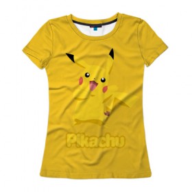 Женская футболка 3D с принтом Pikachu в городе Новоалтайск, 100% полиэфир ( синтетическое хлопкоподобное полотно) | прямой крой, круглый вырез горловины, длина до линии бедер | pikachu | pokeboll | pokemon | пикачу | покеболл | покемон
