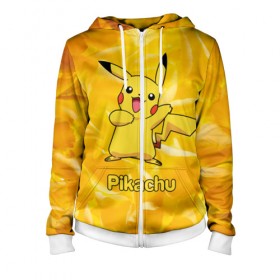 Женская толстовка 3D на молнии с принтом Pikachu в городе Новоалтайск, 100% полиэстер | длина до линии бедра, манжеты и пояс оформлены мягкой тканевой резинкой, двухслойный капюшон со шнурком для регулировки, спереди молния, по бокам два кармана | pikachu | pokeboll | pokemon | пикачу | покеболл | покемон