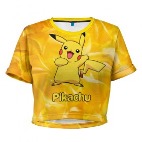 Женская футболка 3D укороченная с принтом Pikachu в городе Новоалтайск, 100% полиэстер | круглая горловина, длина футболки до линии талии, рукава с отворотами | pikachu | pokeboll | pokemon | пикачу | покеболл | покемон