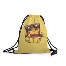Рюкзак-мешок 3D с принтом Pikachu в городе Новоалтайск, 100% полиэстер | плотность ткани — 200 г/м2, размер — 35 х 45 см; лямки — толстые шнурки, застежка на шнуровке, без карманов и подкладки | Тематика изображения на принте: pikachu | pokeball | pokemon | пикачу | покеболл | покемон