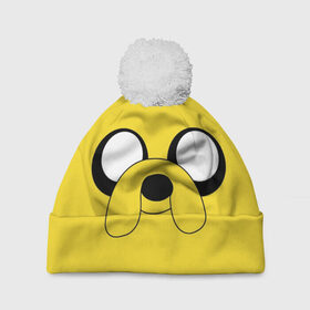Шапка 3D c помпоном с принтом Время приключений Jake в городе Новоалтайск, 100% полиэстер | универсальный размер, печать по всей поверхности изделия | 