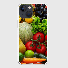 Чехол для iPhone 13 mini с принтом Богатый урожай в городе Новоалтайск,  |  | Тематика изображения на принте: апельсин | баклажан | банан | богатый урожай | виноград | горох | еда | кабачок | капуста | картофель | лимон | морковь | овощи | огурец | перец | персик | помидор | слива | сочные плоды | томат | тыква