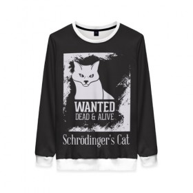 Женский свитшот 3D с принтом Wanted Cat в городе Новоалтайск, 100% полиэстер с мягким внутренним слоем | круглый вырез горловины, мягкая резинка на манжетах и поясе, свободная посадка по фигуре | белое | котик | кошка | надписи | новинки | прикольные | рисунок | черное