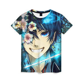 Женская футболка 3D с принтом Blue Exorcist в городе Новоалтайск, 100% полиэфир ( синтетическое хлопкоподобное полотно) | прямой крой, круглый вырез горловины, длина до линии бедер | anime | ao no exorcist | экзорцист