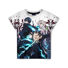 Детская футболка 3D с принтом Blue Exorcist в городе Новоалтайск, 100% гипоаллергенный полиэфир | прямой крой, круглый вырез горловины, длина до линии бедер, чуть спущенное плечо, ткань немного тянется | anime | ao no exorcist | blue exorcist | аниме | синий экзорцист | экзорцист
