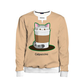 Детский свитшот 3D с принтом Catpuccino в городе Новоалтайск, 100% полиэстер | свободная посадка, прямой крой, мягкая тканевая резинка на рукавах и понизу свитшота | capuccino | cat | catpuccino | meow | капуччино | кот | котпуччино | кофе | мяу | стакан